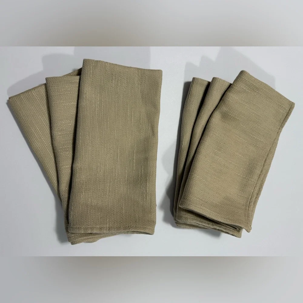 Set of 6 Beige Cloth Napkins (19”x19”) 1 With Faint Stains See Photos